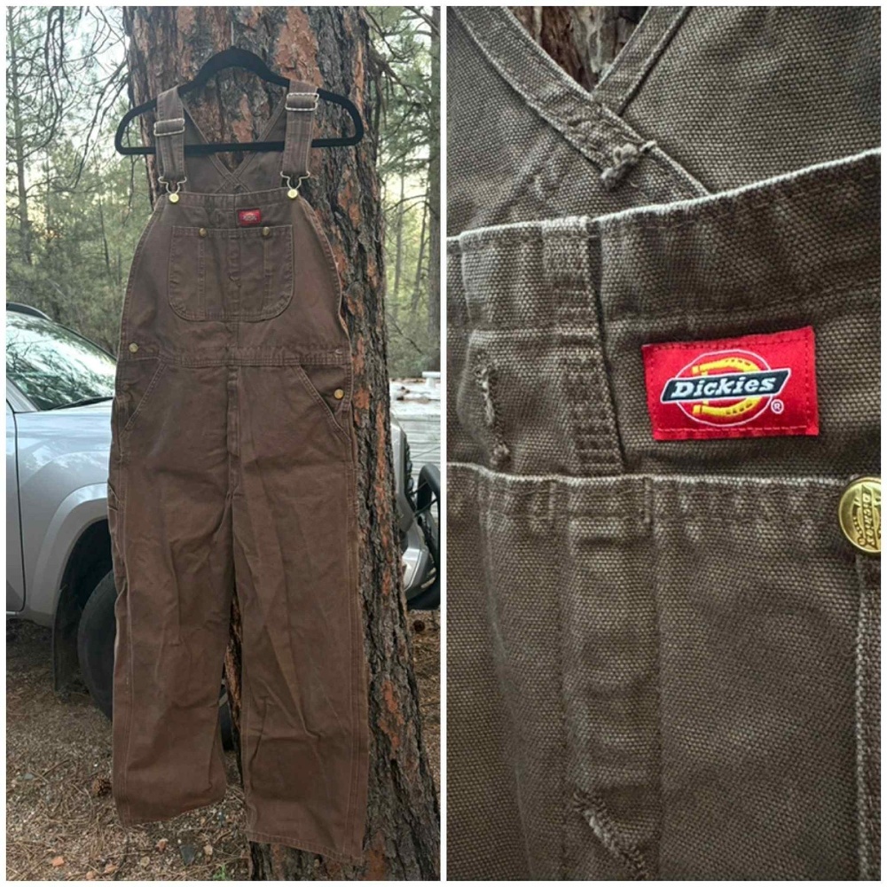 DICKIES Brown Heavy Canvas Overalls Size 32 x 30 EUC